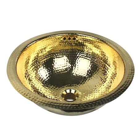 Nantucket Sinks RLB 16.5 Inch Hammered Brass Round Undermount Bathroom Sink With Overflow RLB-OF